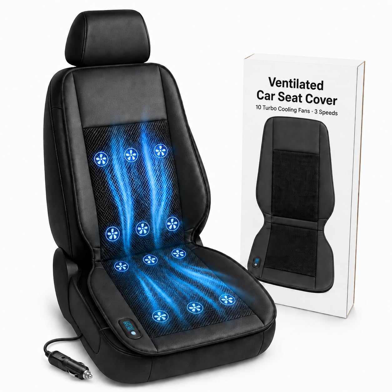 Cooling Car Seat Cover with 10-Fan 3-Speed