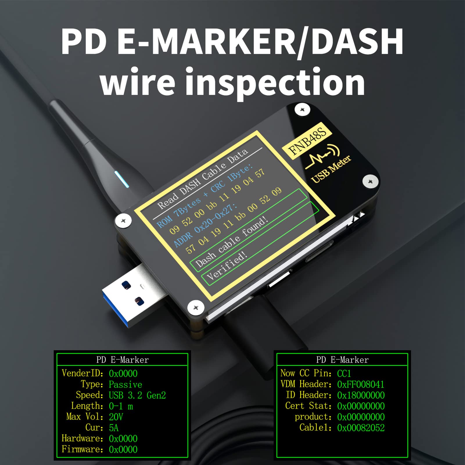 Medidor de Voltaje USB con Función de de Pantalla, Amperímetro USB Multifuncional para Monitoreo de Carga en Tiempo Real, Material ABS, 1 Unidad (FNB48 con Bluetooth)