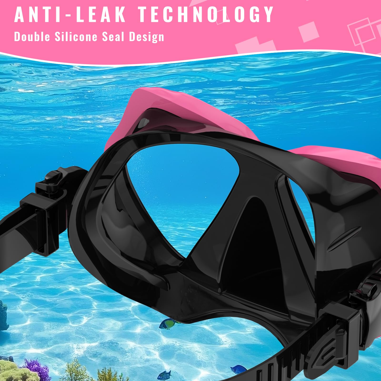 Equipo de esnórquel para adultos, juego de máscara de buceo con parte superior seca, gafas de natación para adultos con cubierta de nariz, vidrio templado HD panorámico antifugas, antivaho, paquetes