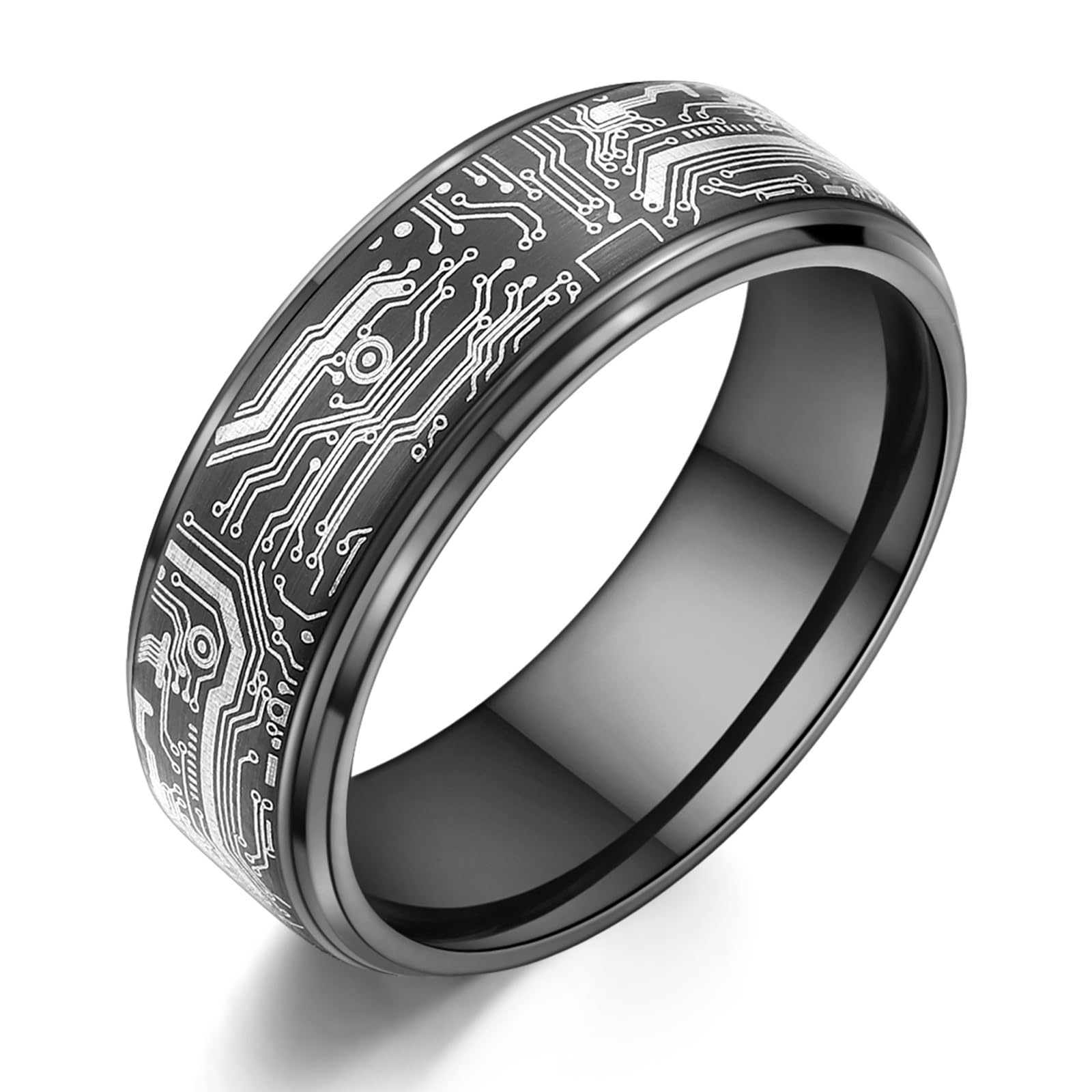 Adreamz Tungsten Ring 8mm Computer Circuit Pattern Ring Black/Gold/Silver Tungsten Carbide Wedding Band for Men Comfort Fit