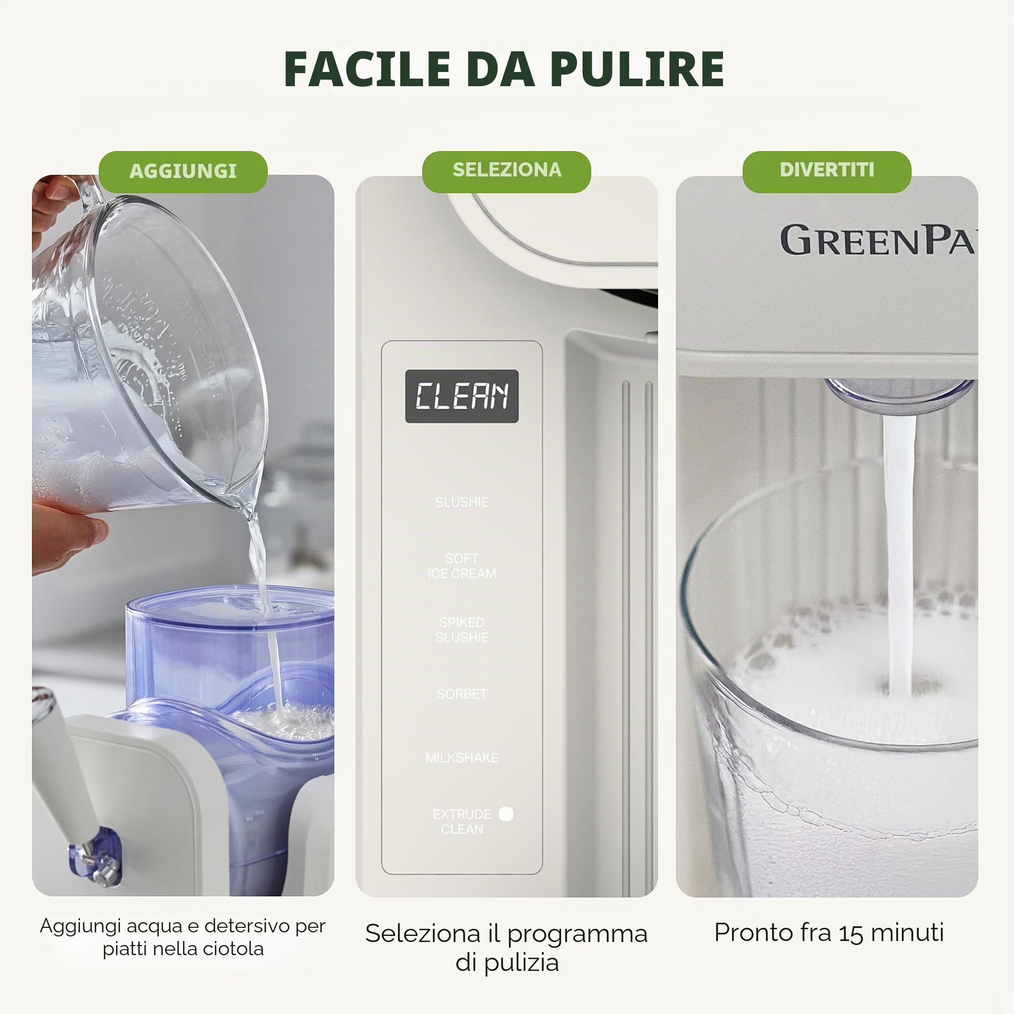 GreenPan Frost Gelatiera e Macchina per Slush 15-in-1, Ceramica Antiaderente Senza PFAS, Gelato, Sorbetto e Frozen Yogurt, Pronta in 15 Minuti, Senza Precongelamento, Bianco
