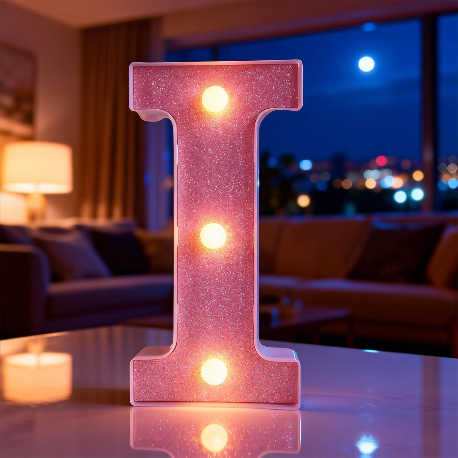 Light Up Letter I, LED Letter Lights Pink, Warm Lighted Letters Light Sign, Battery Powered Night Light for Birthday Wedding Anniversary Christmas Home Wall Decor