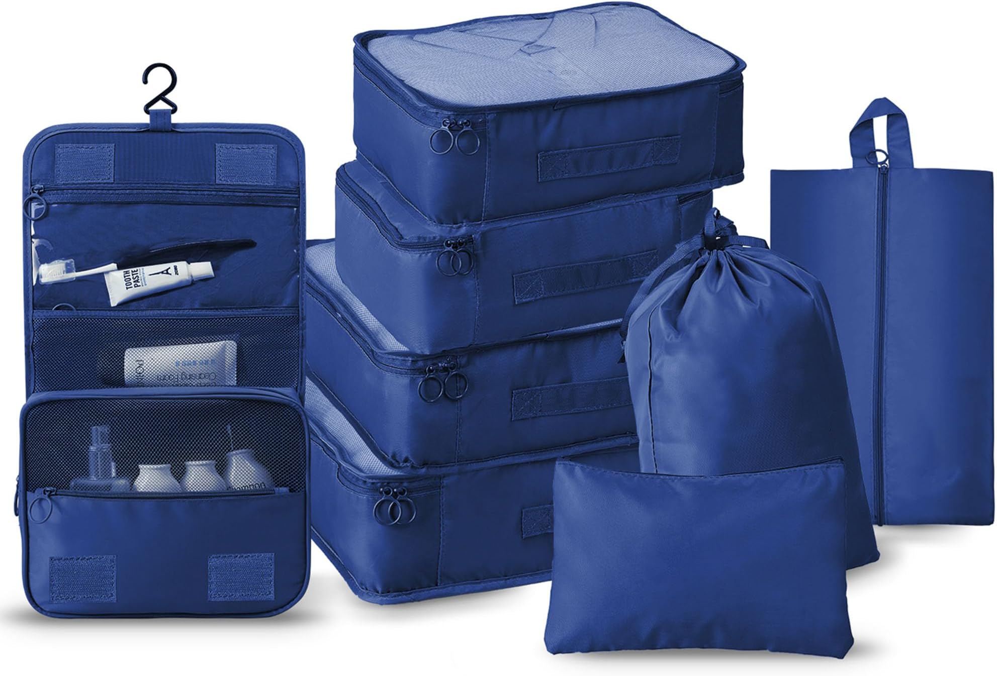 8 Piece Compression Packing Cubes Set,2 Colors for Luggage Organizer,Travel Accessories and Essentials,Carry On Suitcases, Dark Blue