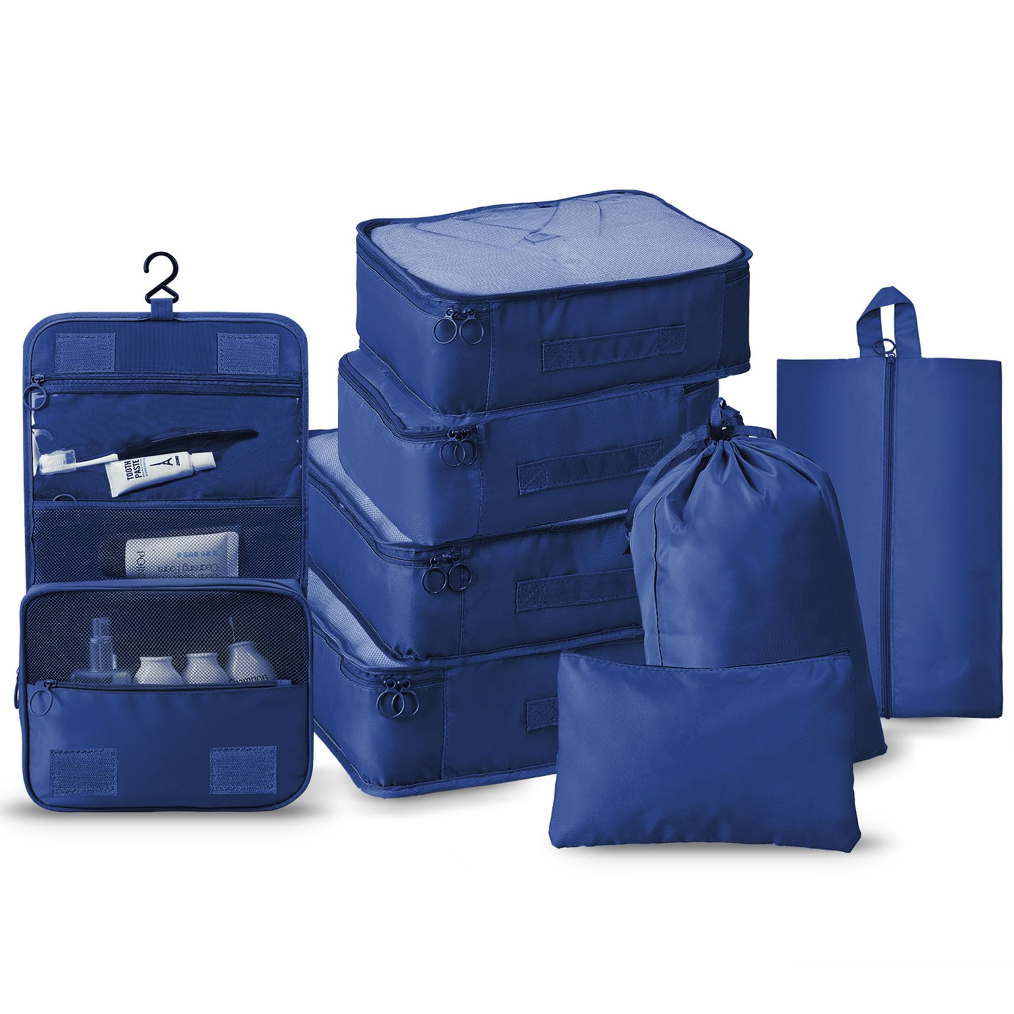 8 Piece Compression Packing Cubes Set,2 Colors for Luggage Organizer,Travel Accessories and Essentials,Carry On Suitcases, Dark Blue