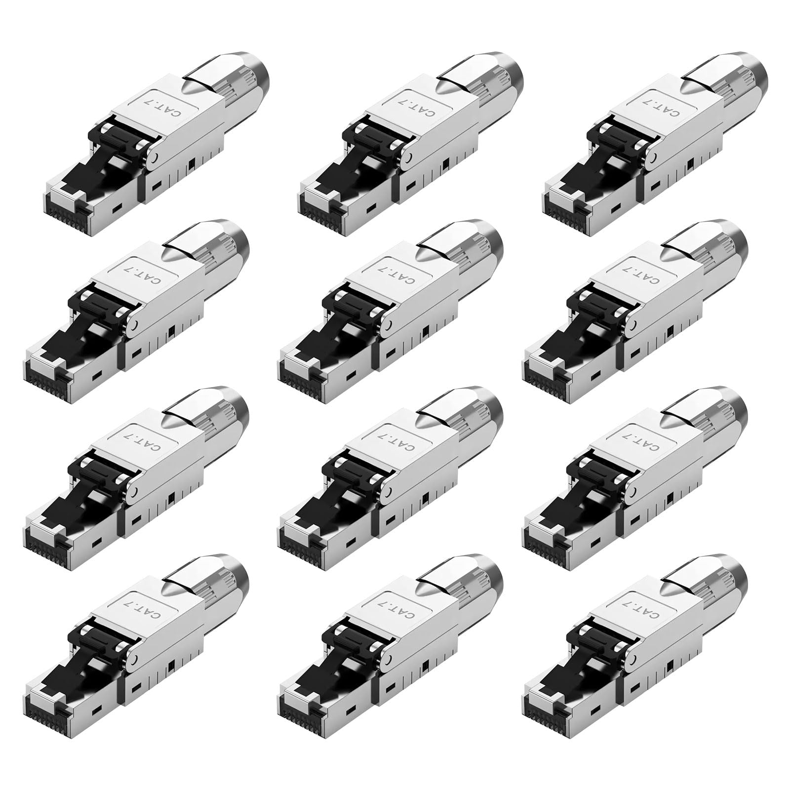 12x CAT 7 RJ45 Connecteurs de réseau pour câbles LAN rigides, câbles de pose Ethernet, connecteur LAN Cat 7 sans outil LSA, entièrement blindé STP, 10 Gbit/s, AWG 22-24