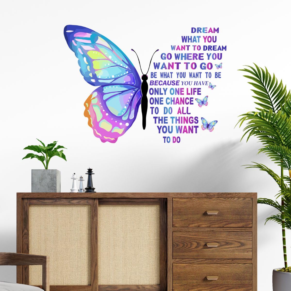Decal O Decal Vinyl Blue Butterfly With Motivational Quotes ' Wall Stickers (Pack Of 1, Positive Quotesself-Adhesive, Wall, 900 Mm)