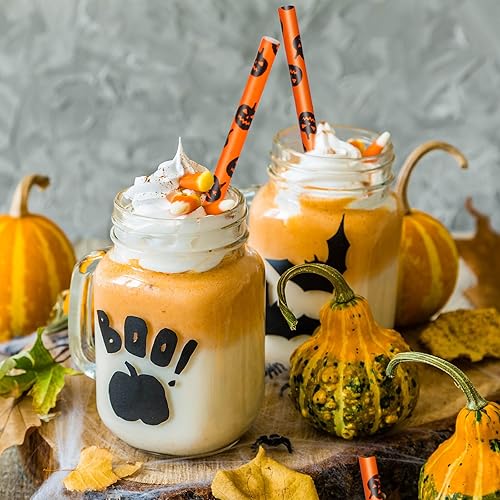Miniatura 5 de 200 popotes de papel de Halloween con expresiones de calabaza naranja y negra, pajitas decorativas divertidas para fiestas, a granel para jugos,