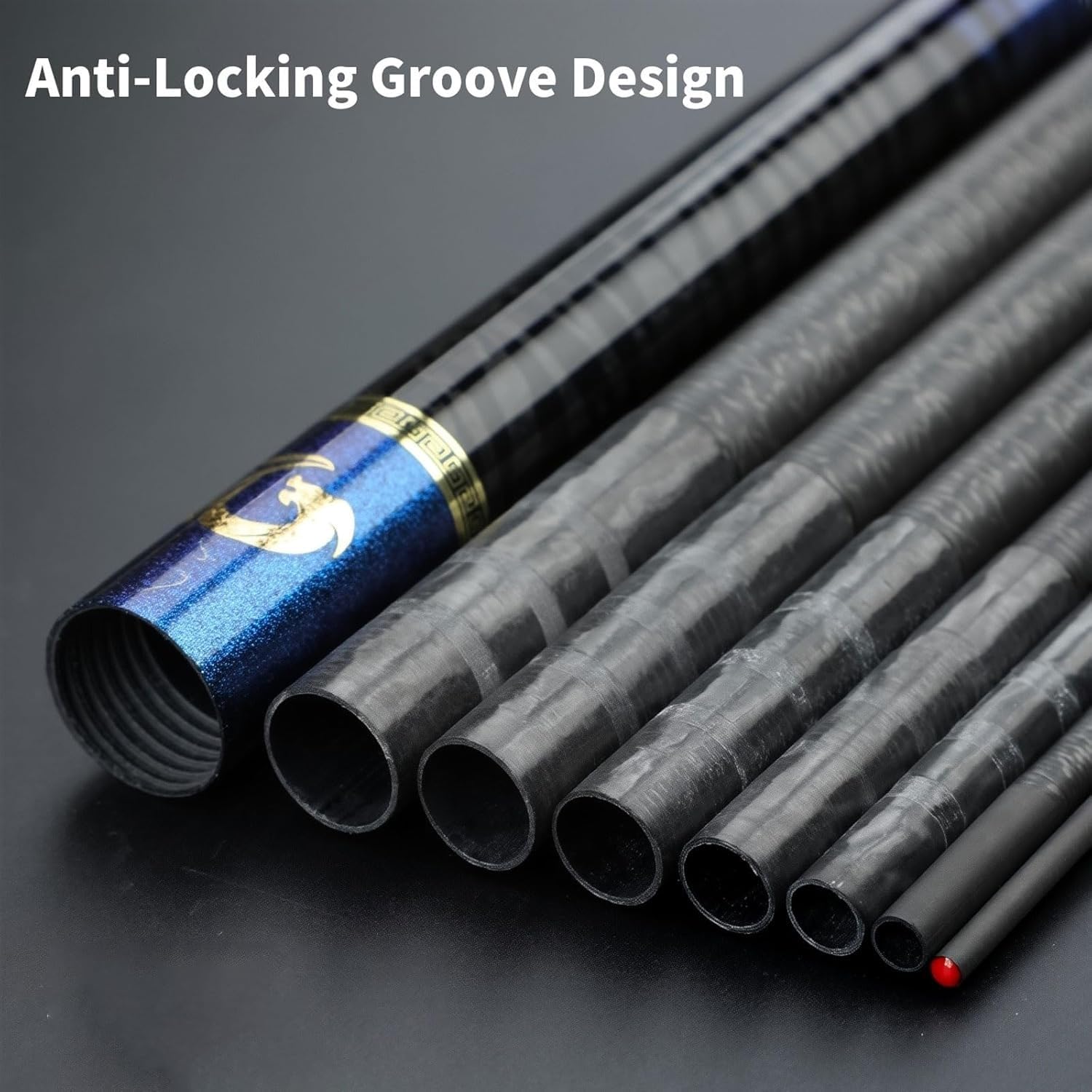 Teleskopowa wędka węglowa (2,7 m–10 m) – niezwykle wytrzymała, trudna do złamania, lekka i poręczna wędka, idealna do łowienia w jeziorach, zbiornikach wodnych, rzekach i stawach