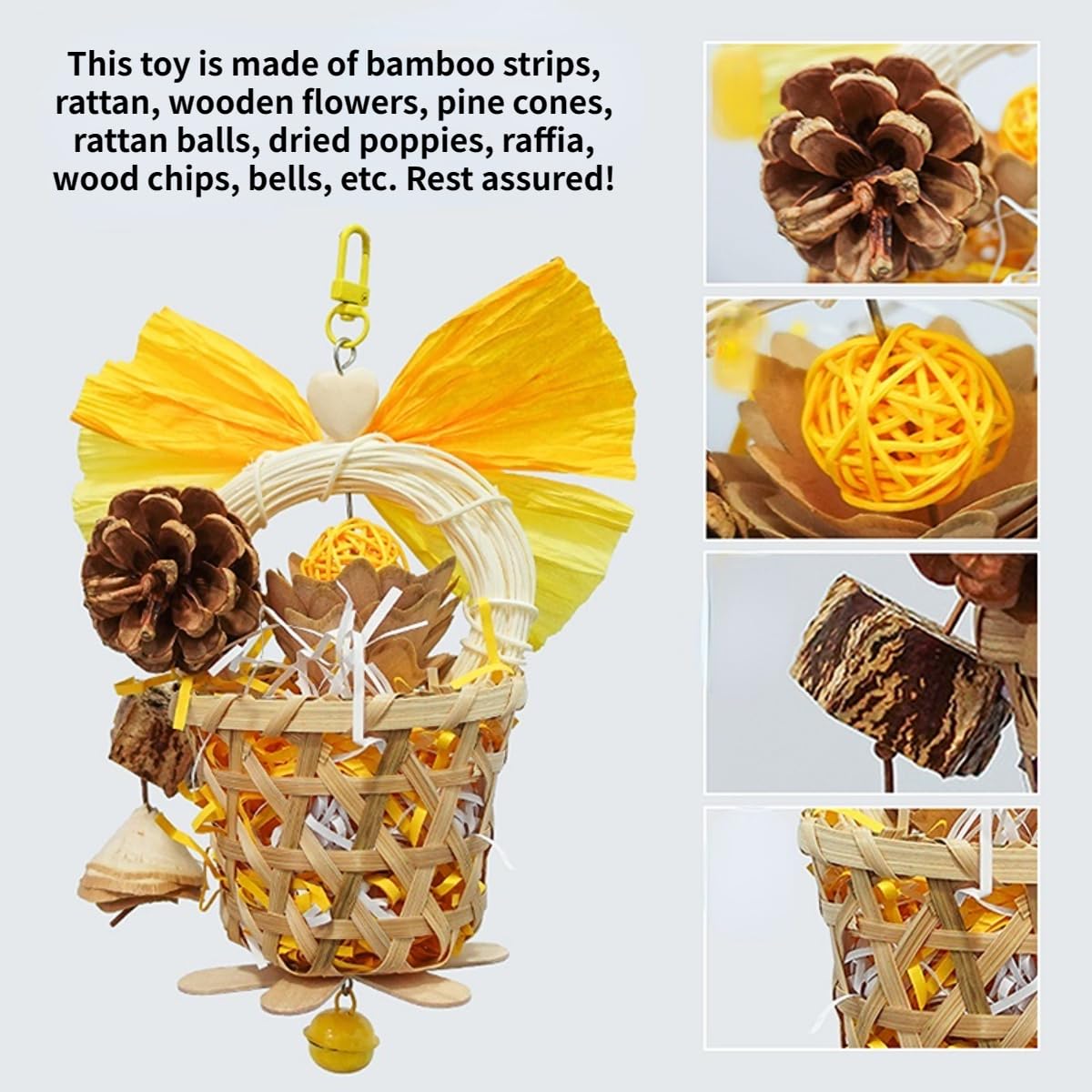 Neeenn Bird Chewing Toy With Bell - Colorful Shredder Toy For Small Birds, Parrots, Parakeets, Cockatiels