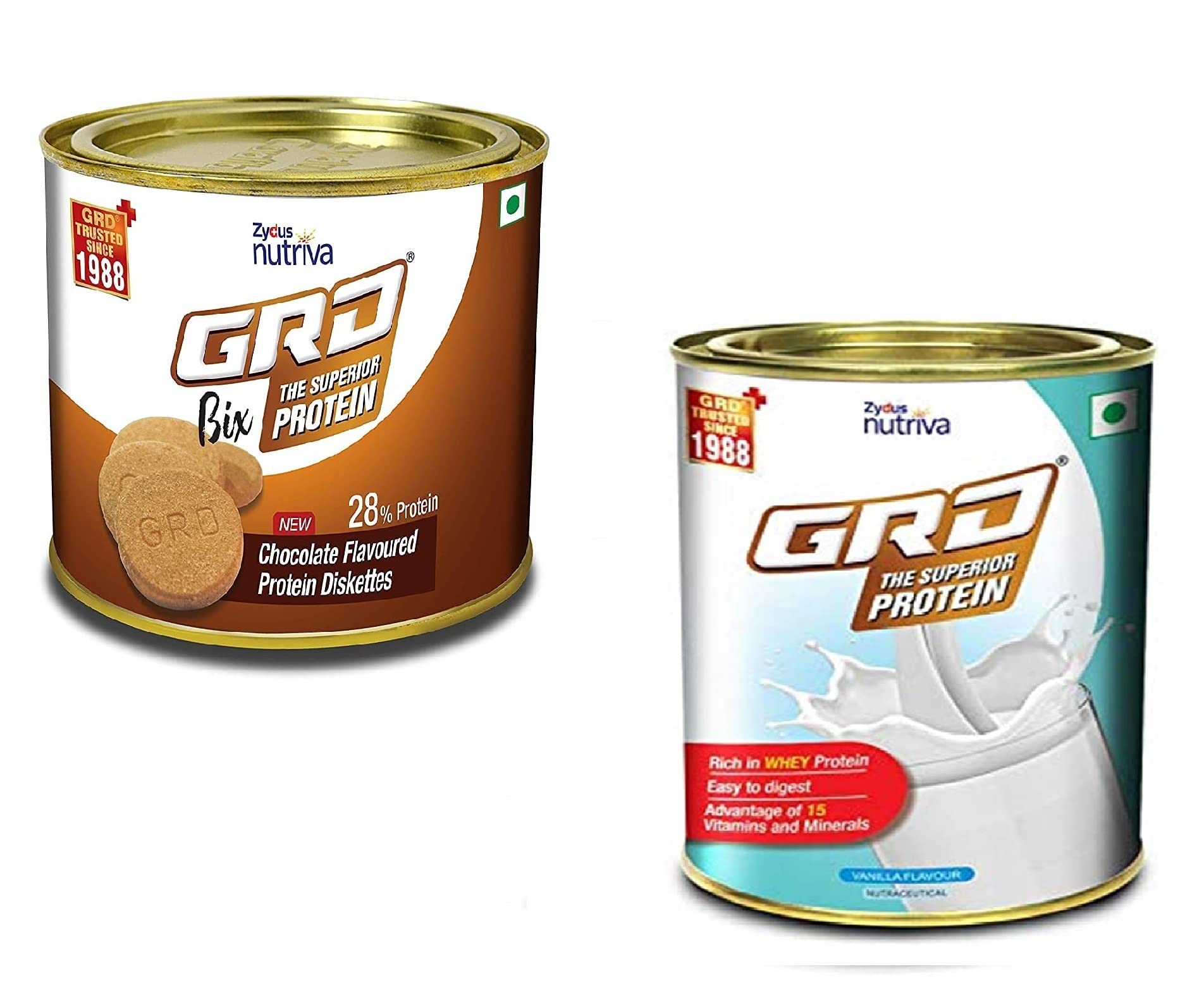 GRD Bix Superior Protein Diskettes, Healthy Tasty Biscuits Enriched with Protein (Chocolate) 250g & GRD Superior Protein Powder for Adults with 15 Essential Micronutrients To Support Strength (Vanilla) (200g) - Pack of 2 (B09MYQ527Z) Amazon Price History, Amazon Price Tracker