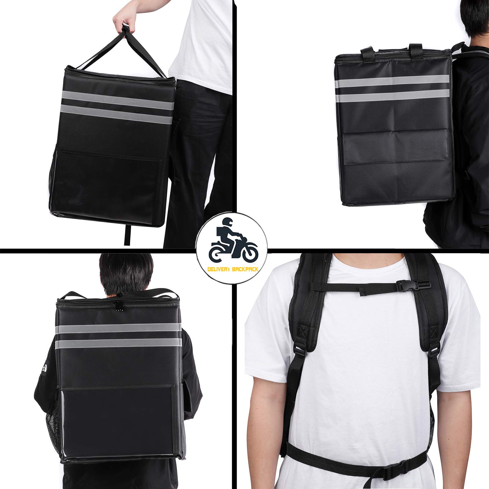 Cherrboll XXL Mochila aislada para entrega de pizza, bolsa de entrega de comida para bicicleta con 3 divisores, mochila enfriadora reutilizable para DoorDash, Uber Eats, PostMates