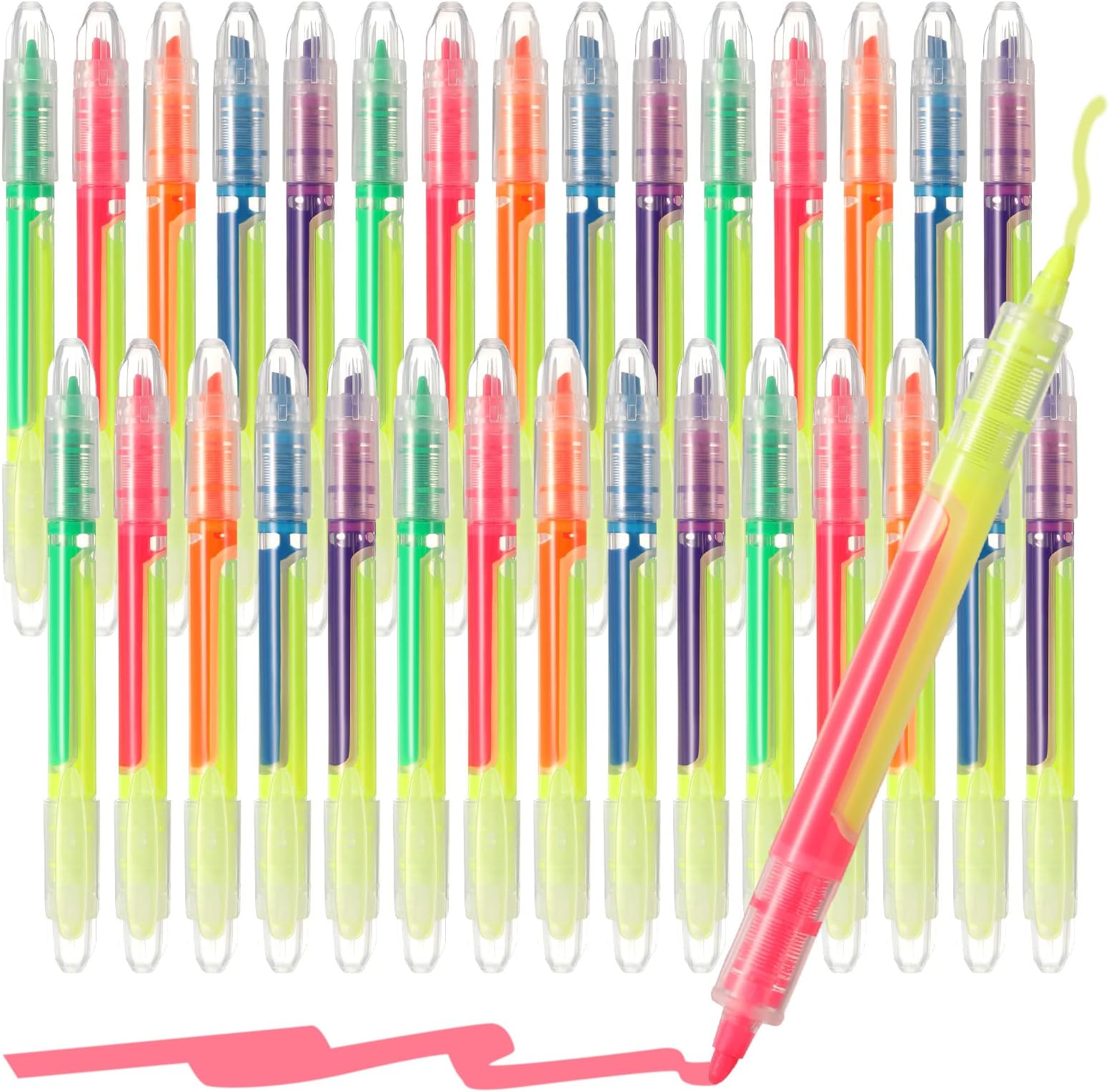 Frienda 30 Pieces Liquid Highlighter Pens Dual Ended 5 Colors Fluorescent Quick Dry Highlighters Chisel Head Assorted Colors Pastel Markers for Underlining Highlighting Coloring Study Office Supplies