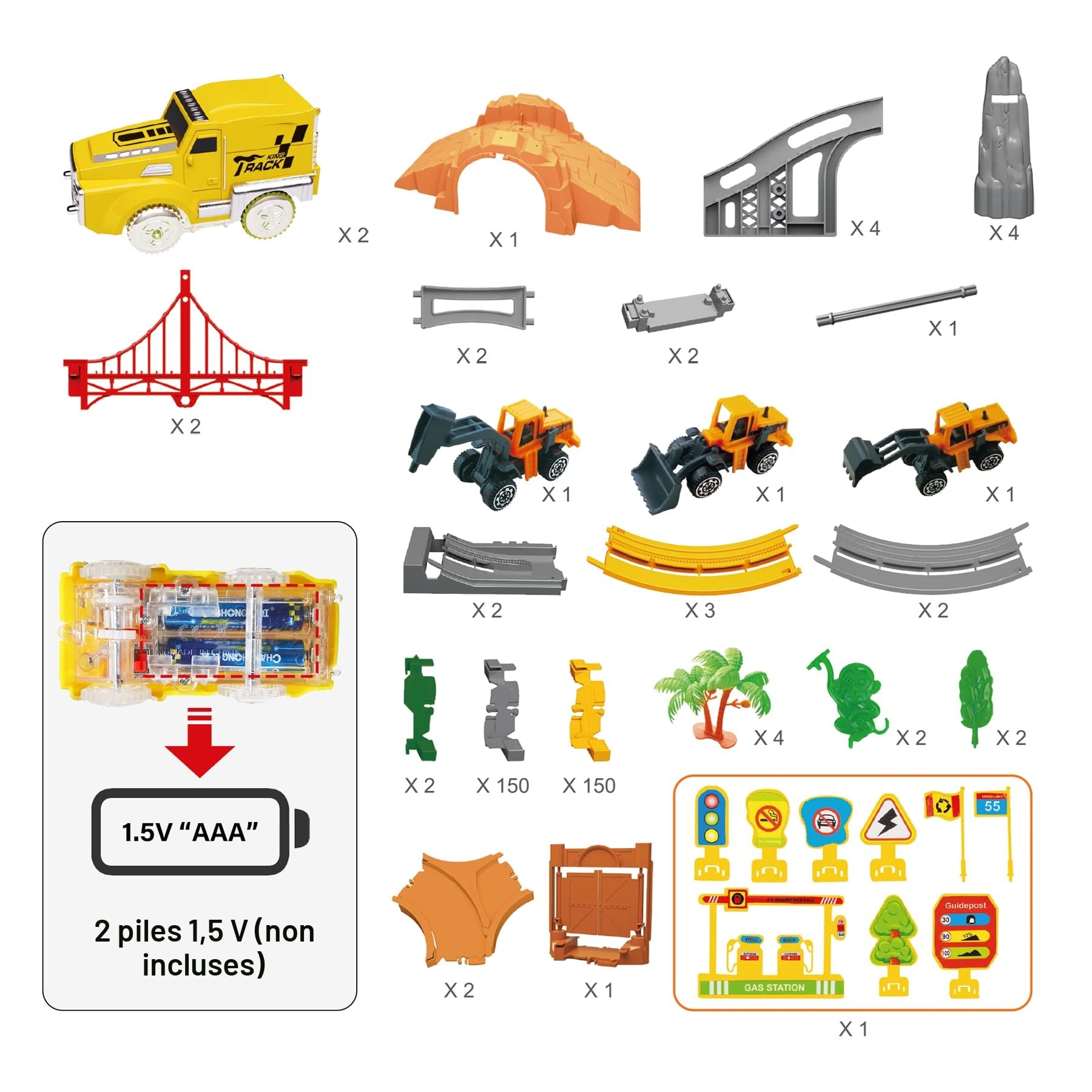 OR OR TU Circuit Voiture Enfant 342Pièces Circuit Train Electrique Jouet Enfant Cadeau 3 4 5 6+ ans Construction pour Garçons 360° Piste en Boucle Flexible Voie Ferrée