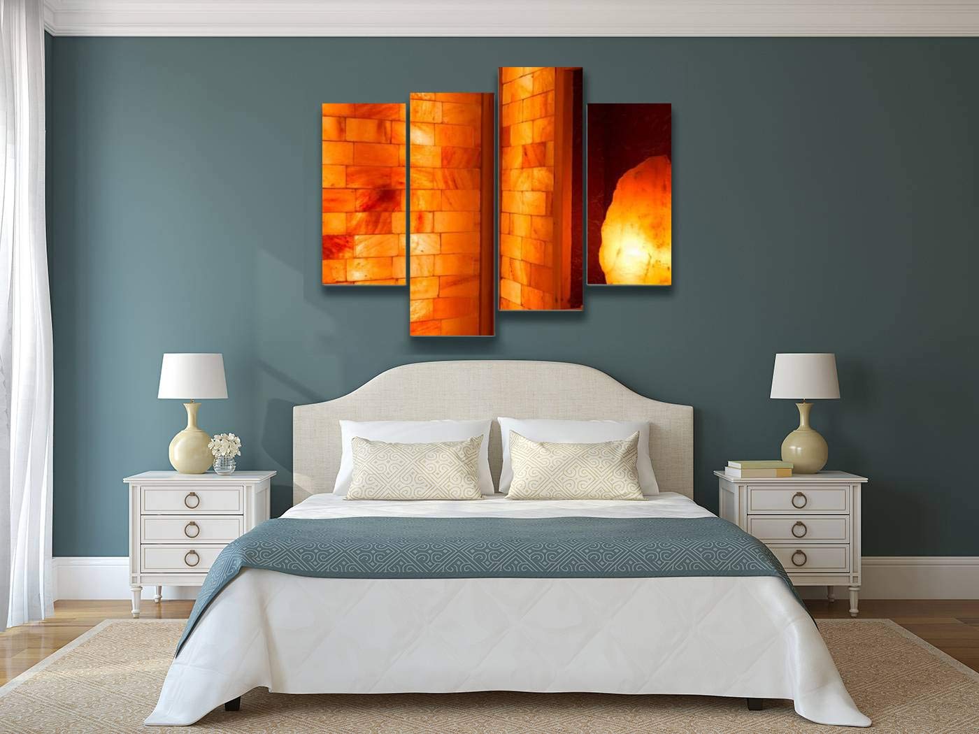 Glowing Salt lamp and Himalayan Salt Bricks Canvas Wall Art Hanging Paintings Modern Artwork Abstract Picture Prints Home Decoration Gift Unique Designed Framed 4 Panel