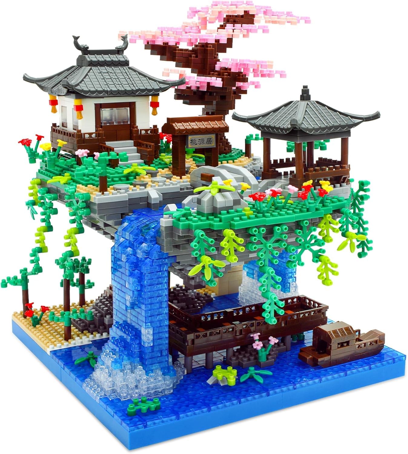 SKY LINE OCEAN Cherry Blossom Bonsai Tree Micro Building Set, Chinese Architecture Pond Kits, Japanese Sakura Tree for Adults & Kids ||with led Lights|| 6 Months Structural Warranty || (2705+ Pcs)-image-28
