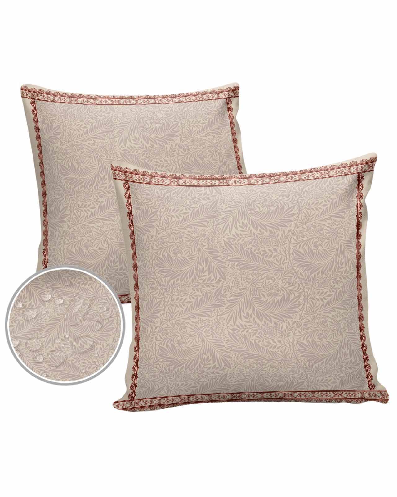 Bohemian Leaf Outdoor Pillow Cover 16x16 Inch Cushion Sham Case,Waterproof Decorative Square Throw Pillowcase for Outside Garden Patio Porch Couch Chair Tent Boho Tropical Floral Vintage Beige
