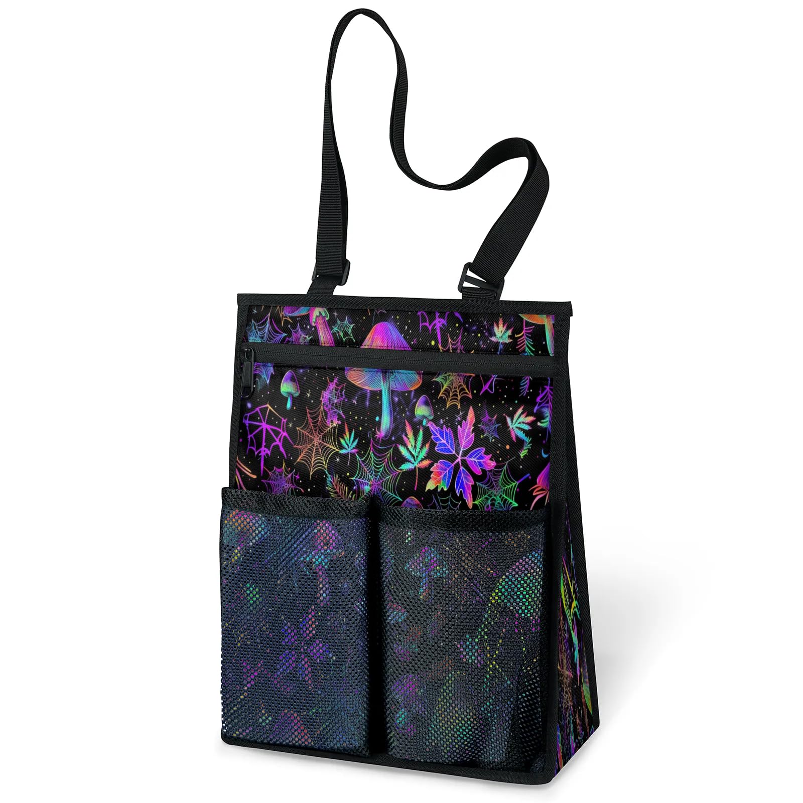 Ourtheme Mushrooms Spiders Webs Leaves Portable Shower Bag for Travel Gym Camp Beach Tote Shower Caddy Bags Hanging