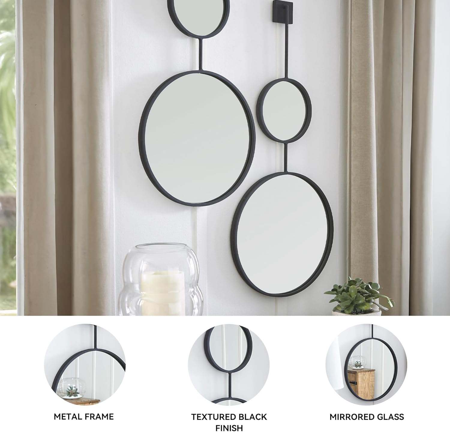 Signature Design by Ashley Brewer Modern Minimalist Round Stacked Accent Mirror, Black