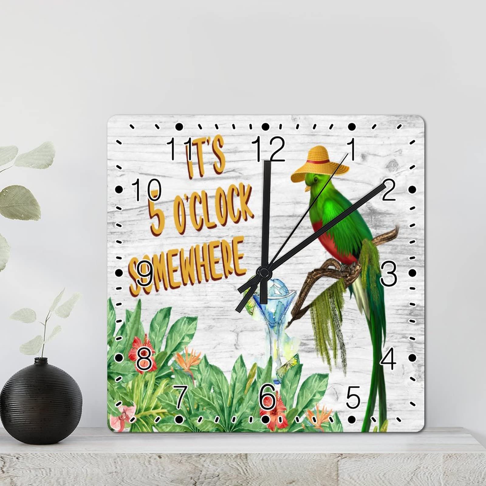 Horloge murale peinte avec perroquet en bois peint de qualité pour décoration rétro