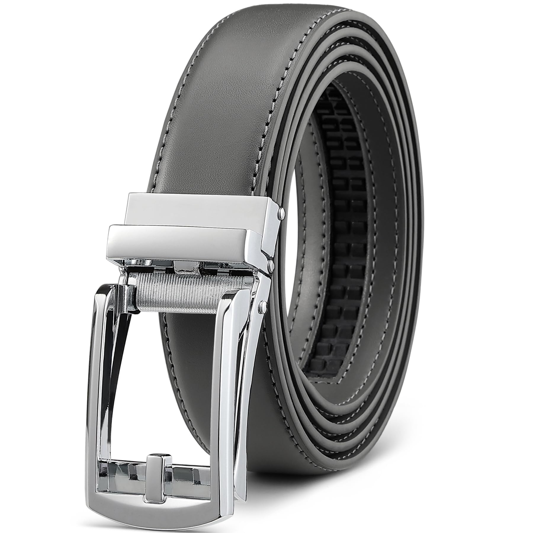 Founders & C Mens Ratchet Belt Leather Click 1 1/4" with Slide Buckle, Casual Dress Belt Adjustable