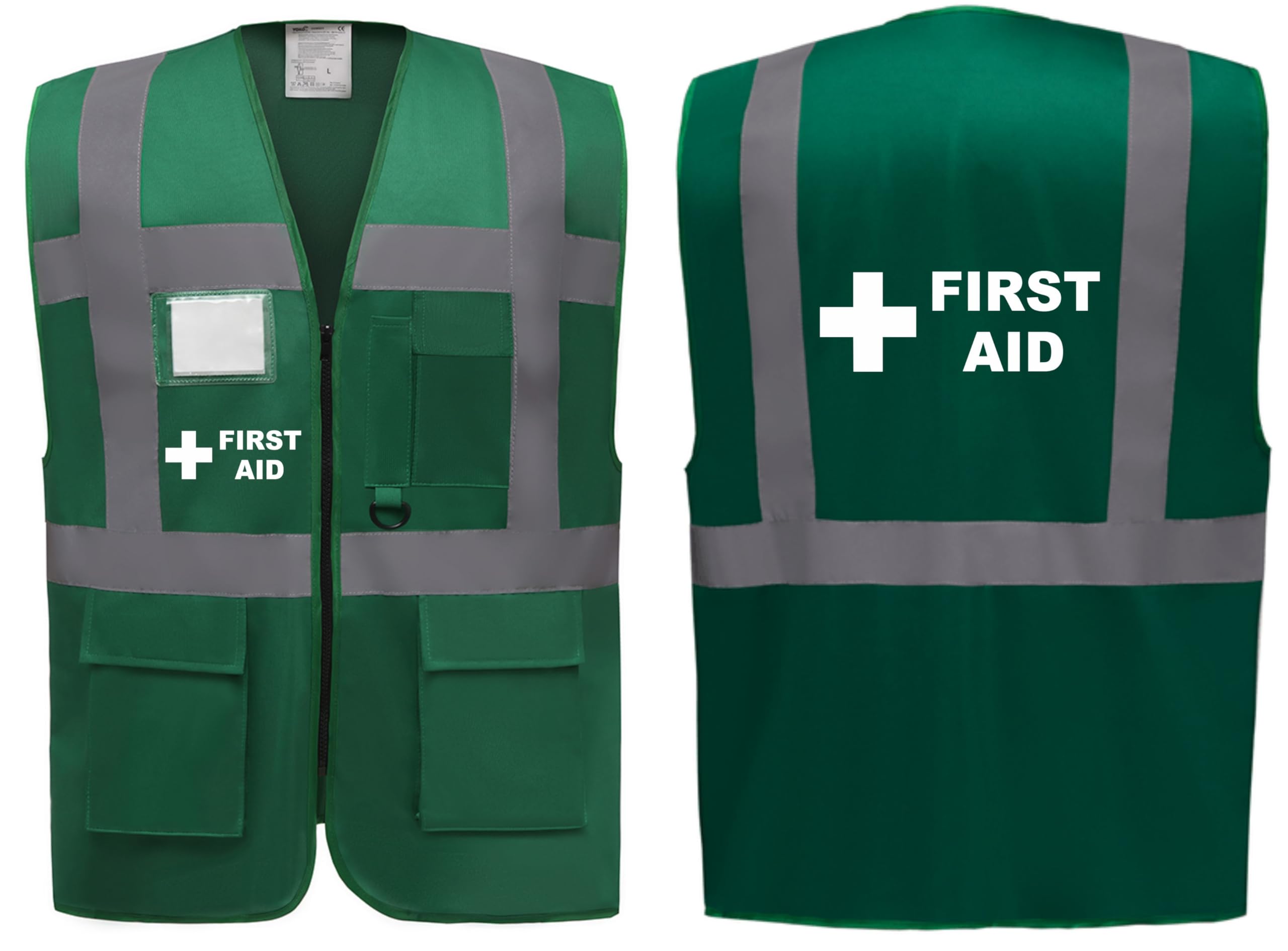 First Aid Superior Green Hi Vis Zipped Safety Vest - High Visibility Waistcoat with Reflective Bands for Company Compliance First Aid & Medical Staff, Brook Hi Vis (Green, 3XL)