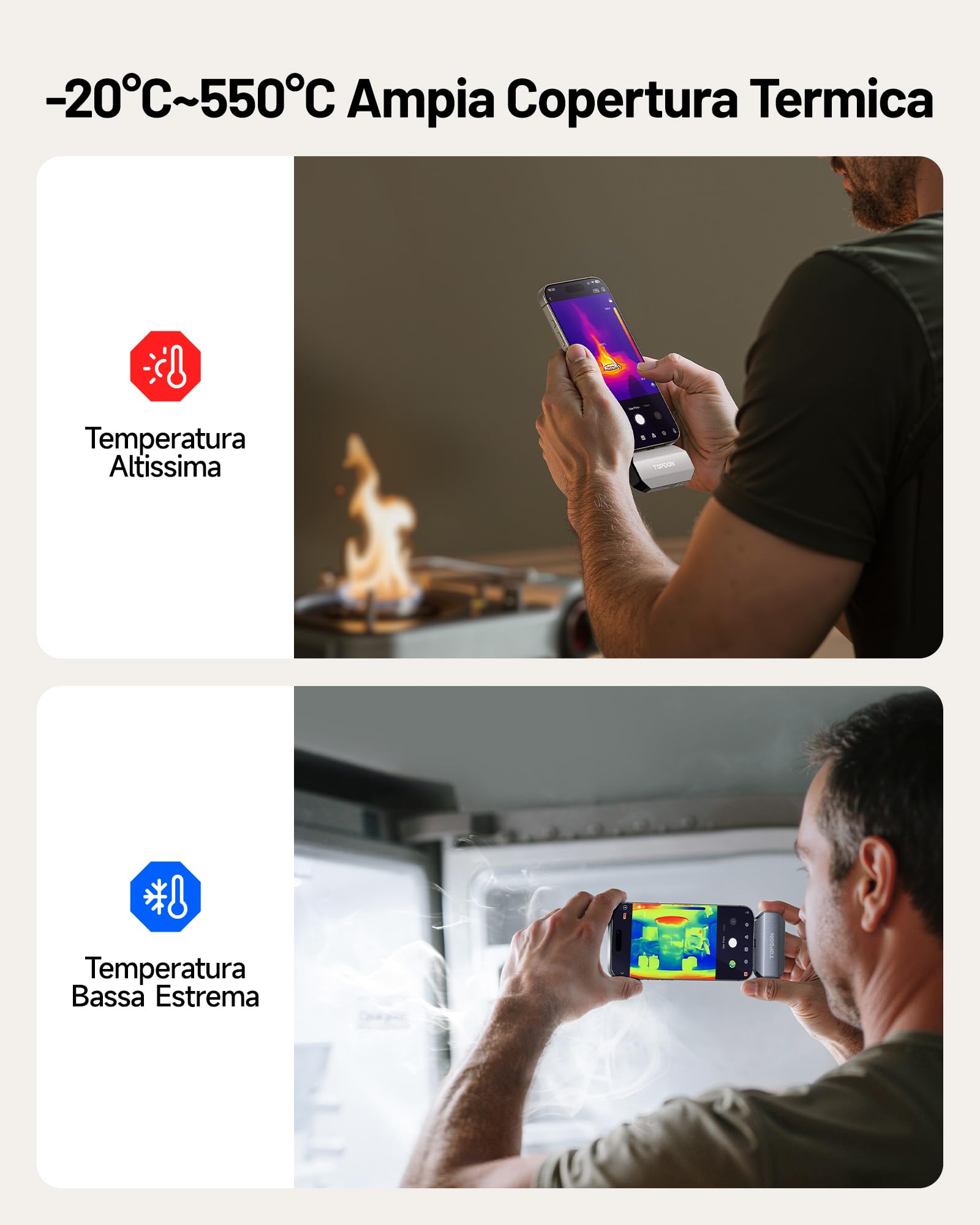 TOPDON TC002C Duo Termocamera Professionale per Android e iPhone, 512x384 TISR ad Altissima Risoluzione Telecamera Termica USB-C, da -20℃ a 550℃, Precisione 0.1℃, Frequenza 25Hz, 40mK