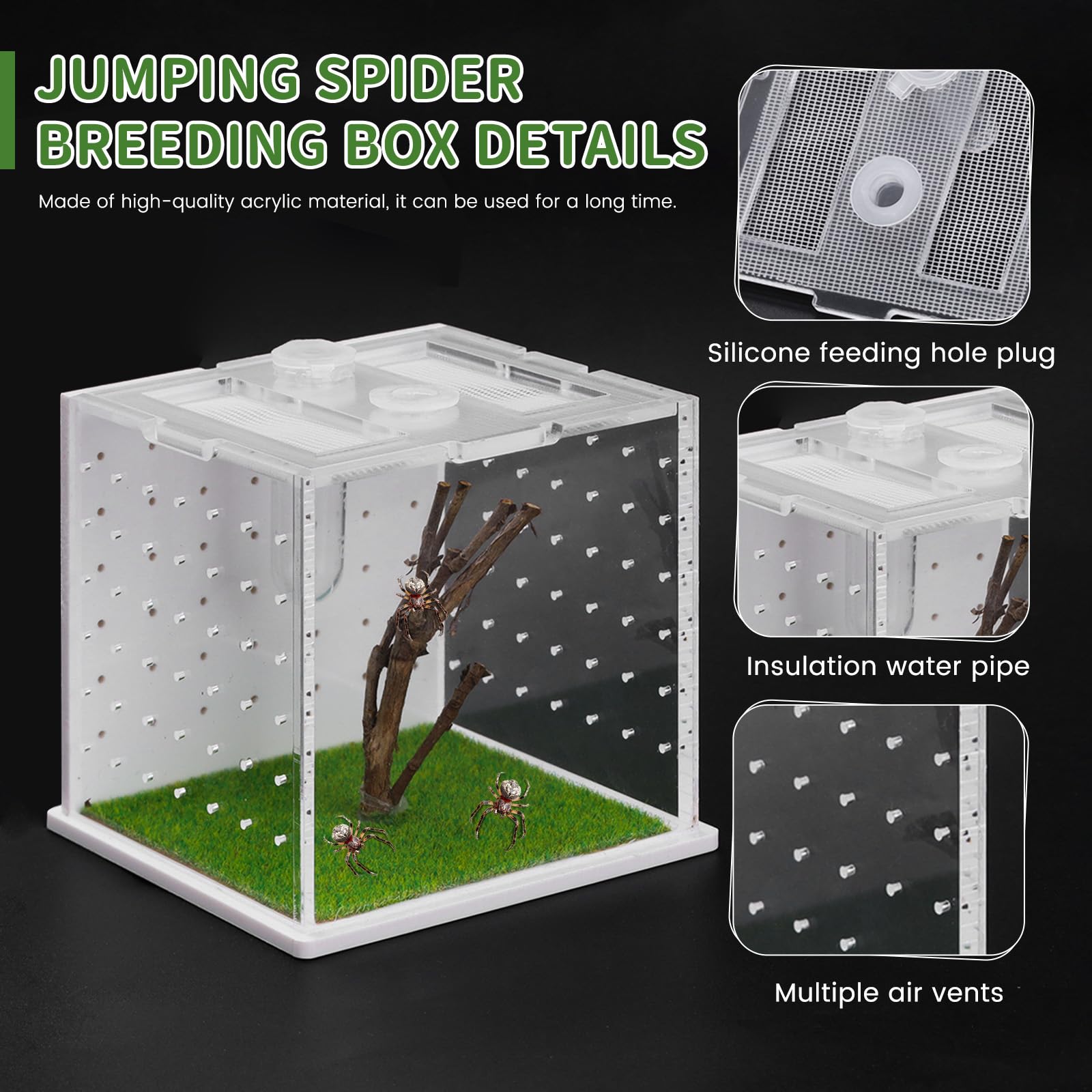 Acrylic Jumping Spider Enclosure, 2.95×2.95×2.87in Transparent Reptile Terrarium - Image 4
