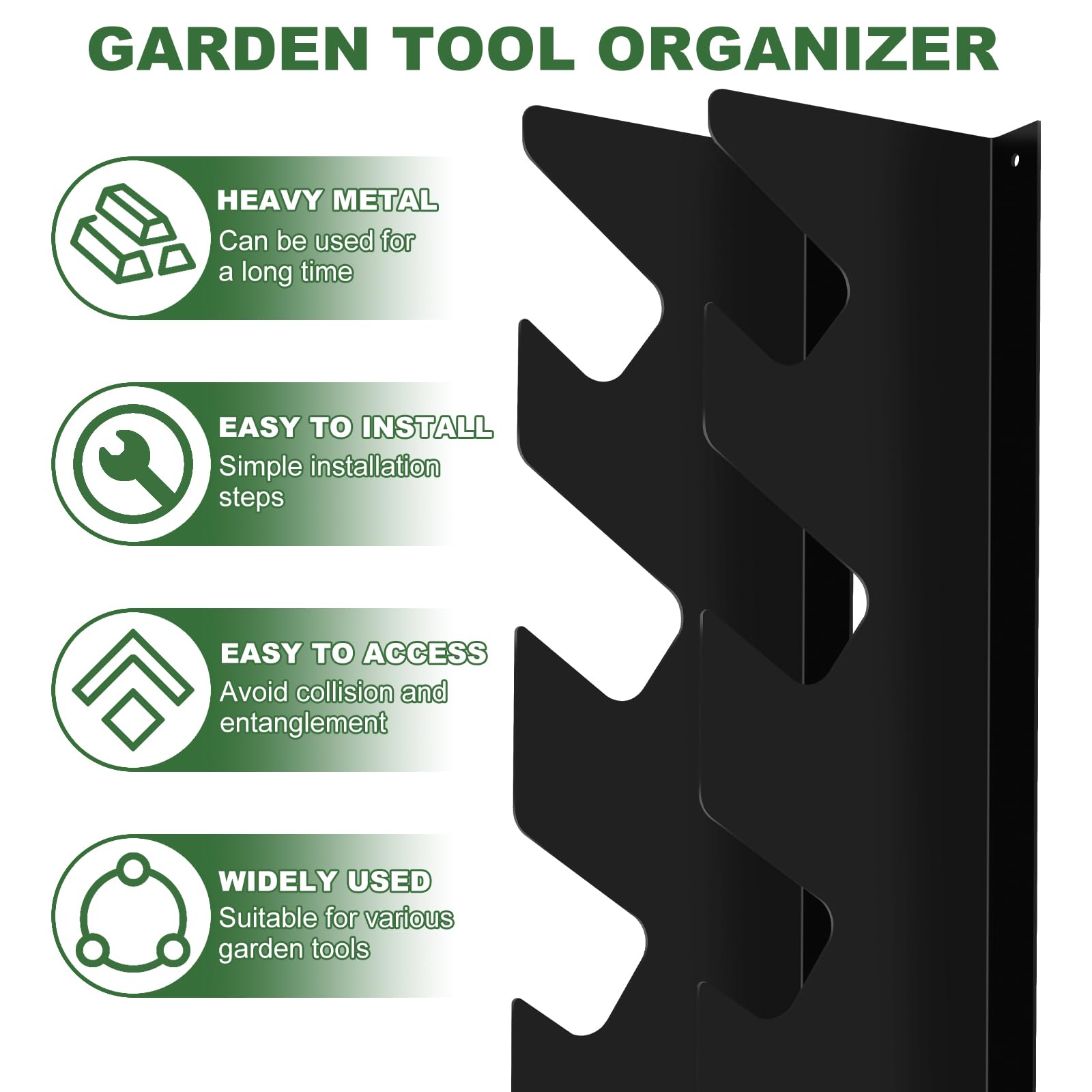 Organizador de herramientas de jardín de metal, organizador de herramientas de jardín, organizador de herramientas de garaje resistente con capacidad para 100 libras, almacenamiento de