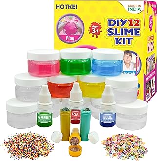 HOTKEI (12 Mix Slime kit) Multicolor Fruit Scented DIY Magic Toy Slimy Slime Clay Gel Jelly Putty Set kit Toys for Boys Girls Kids Slime with Glitter| Charms | Beads Set Toys