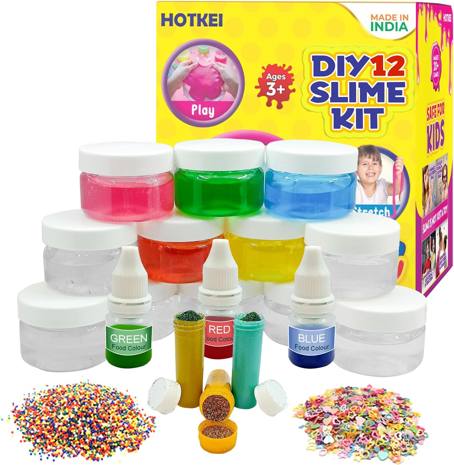 12 Mix Slime Kit - Multicolor Fruit Scented DIY Magic Slime Clay Gel Jelly Putty Set with Glitter, Charms, Beads for Boys, Girls, Kids