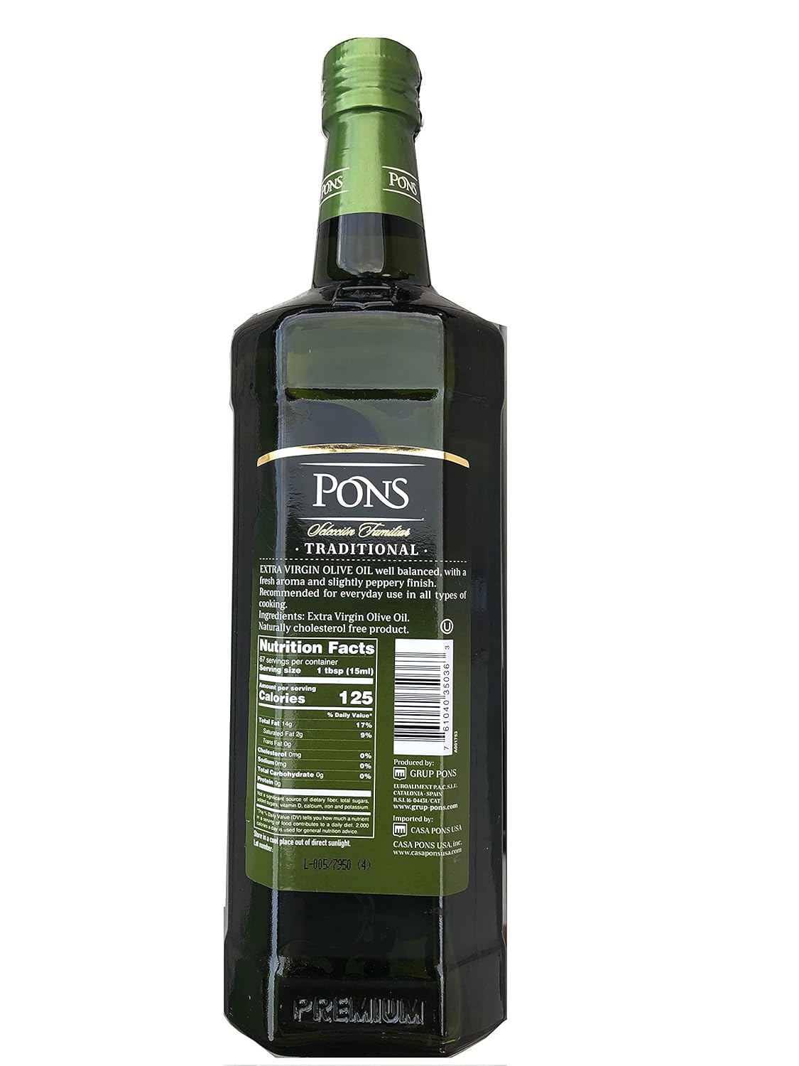 Pons. Family Selection Traditional Extra Virgin Olive Oil. Fruity. 1l (33.8oz)