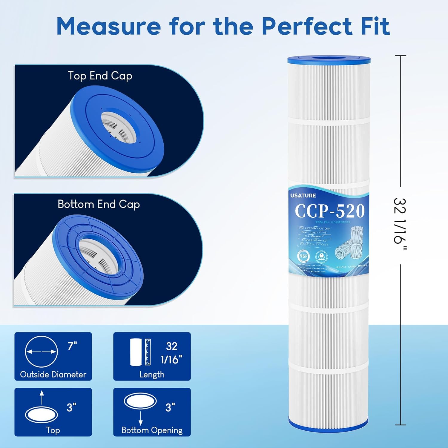 CCP520 Pool Filter Cartridges Replacement for Pentair Clean & Clear Plus 520, CCP520, R173578, Pleatco PCC130, Unicel C-7472, Filbur FC-1978, 4 x 130 sq.ft Cartridges, L x OD: 32-1/16" x 7", 4 Pack