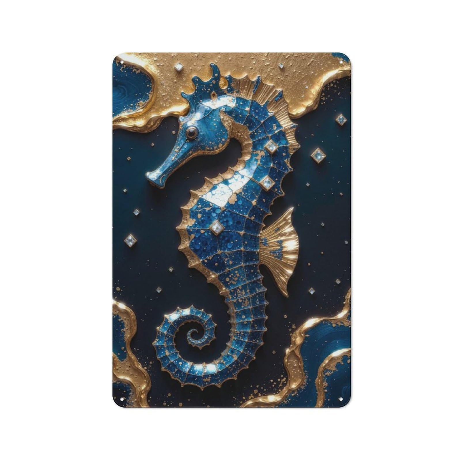 Junmoney Gold Seahorse Kintsugi Vintage Tin Sign 30X20cm With For Kitchen Or Home Bar, For Retro Home Interiors, For Cafés, Pubs And Restaurants