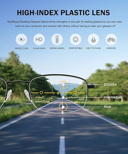Miniatura 7 de Eyekepper Gafas de lectura progresivas con protección UV de medio borde, 3 niveles, lectores multienfoque, para hombres y mujeres, marco de memoria