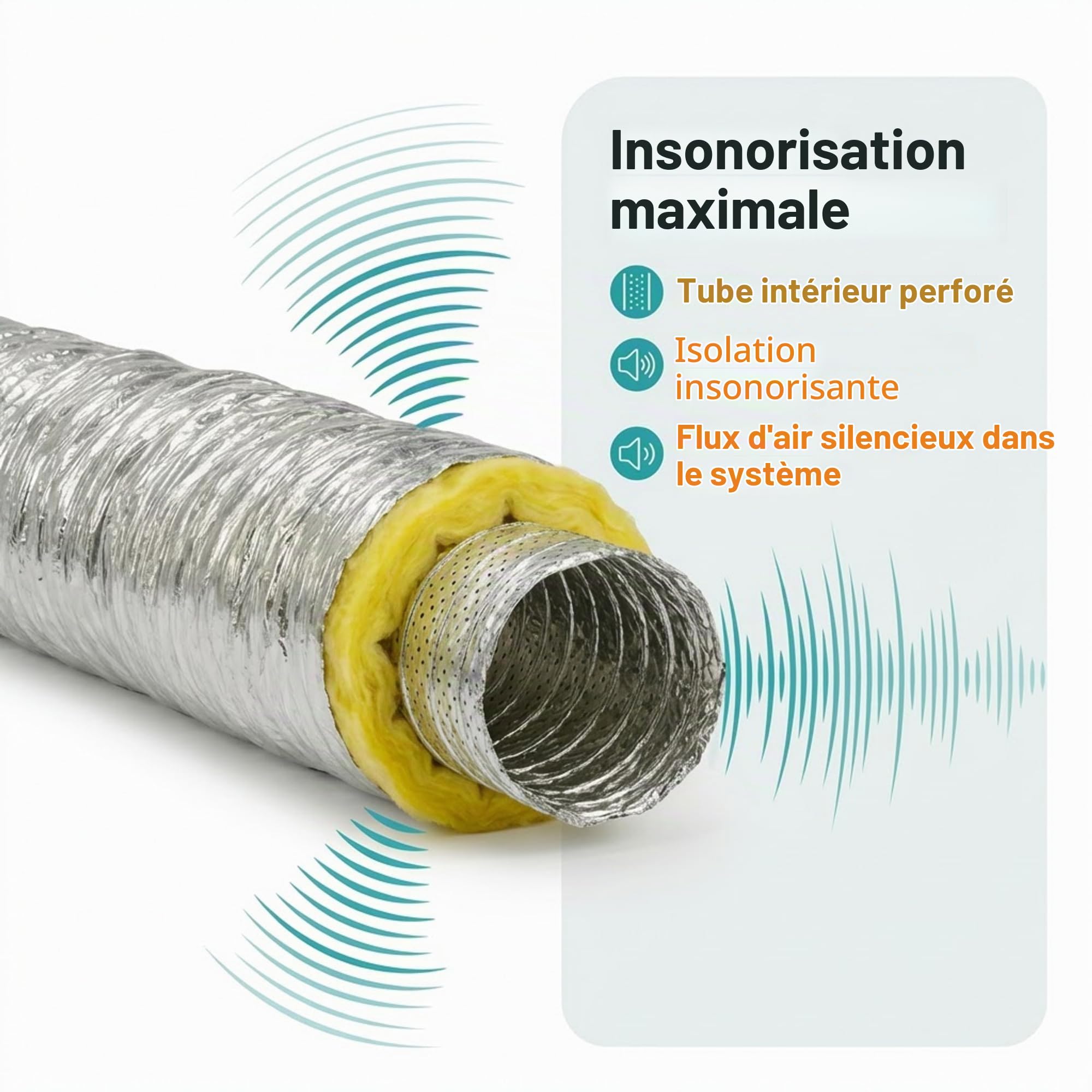 Easy Act Sonoconnect Tuyau insonorisé Ø 100 mm Longueur 5 m Tuyau de ventilation flexible isolé pour systèmes de climatisation et de ventilation silencieux