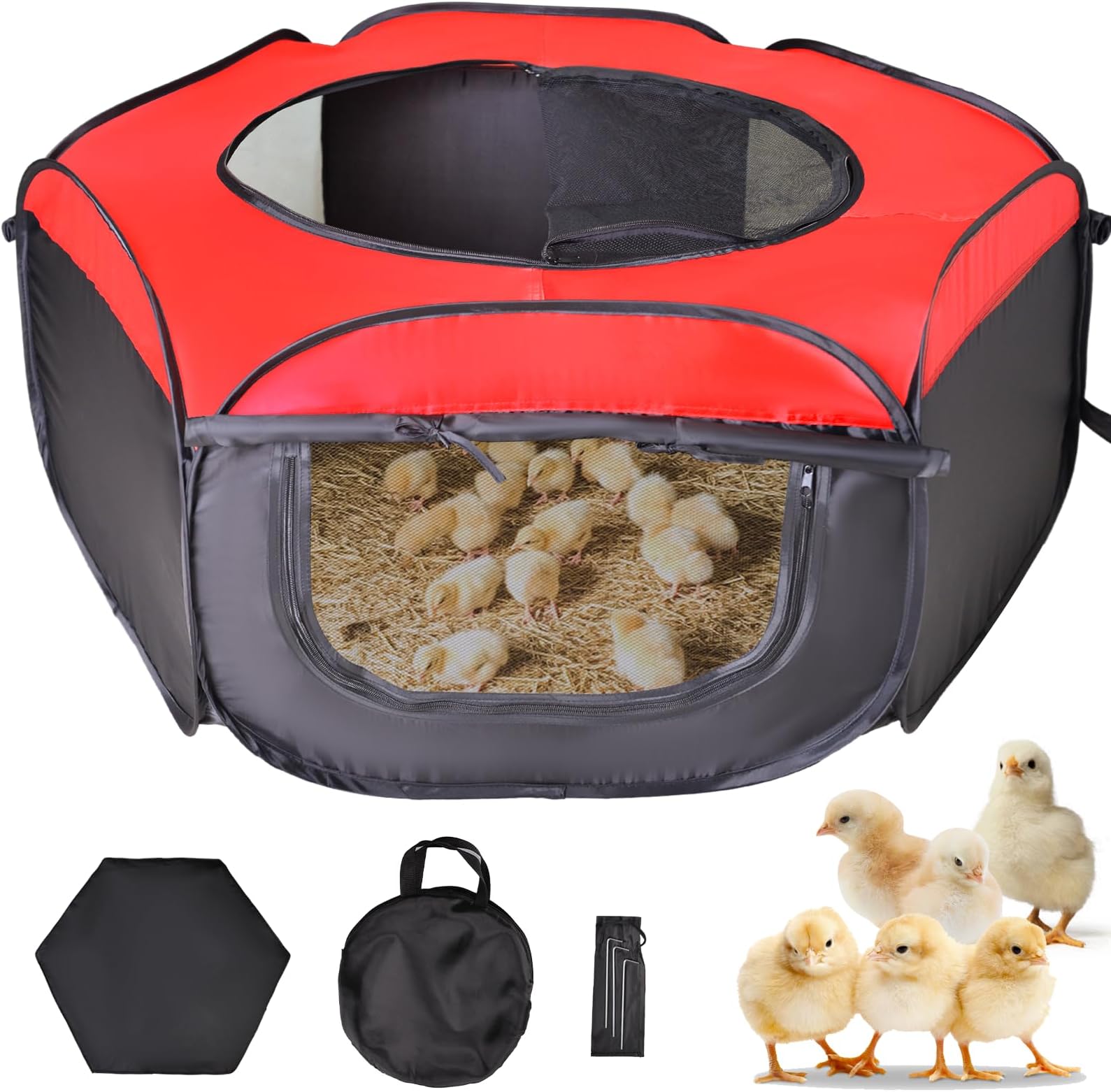 Brooder Box For Chick Starter Kit - Pen/Baby Chicken Supplies With Ideal Size Brooding Up To 15 Baby Chick, Duck And Quail(Red)