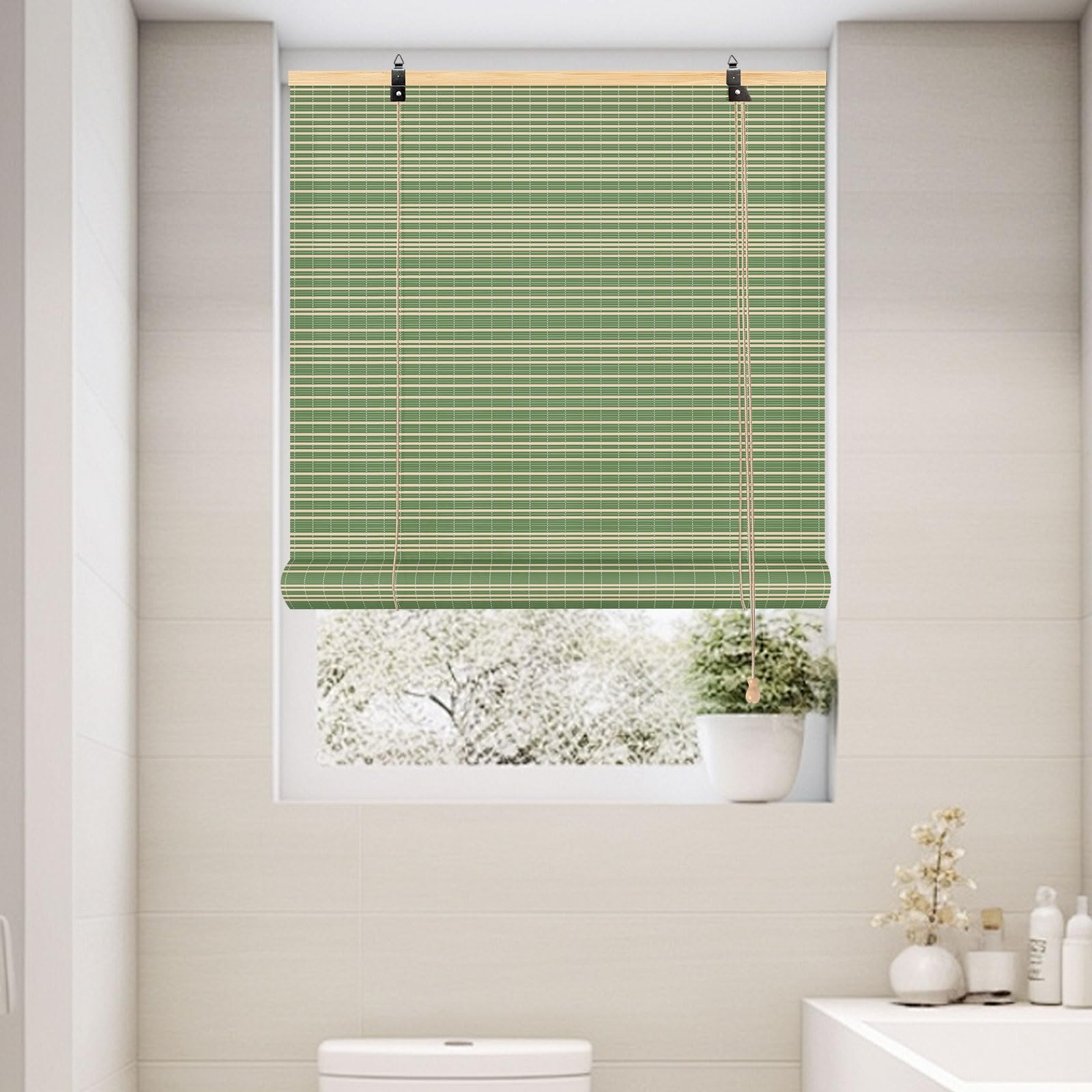 Outdoor Bamboo Shades For Patio Bamboo Roller Blinds Sunscreen/Breathable Roman Blinds Light Filtering Roll Up Blinds 80x130 100x150 120x160 150x180 160x200cm Easy To Install For Garden Windows