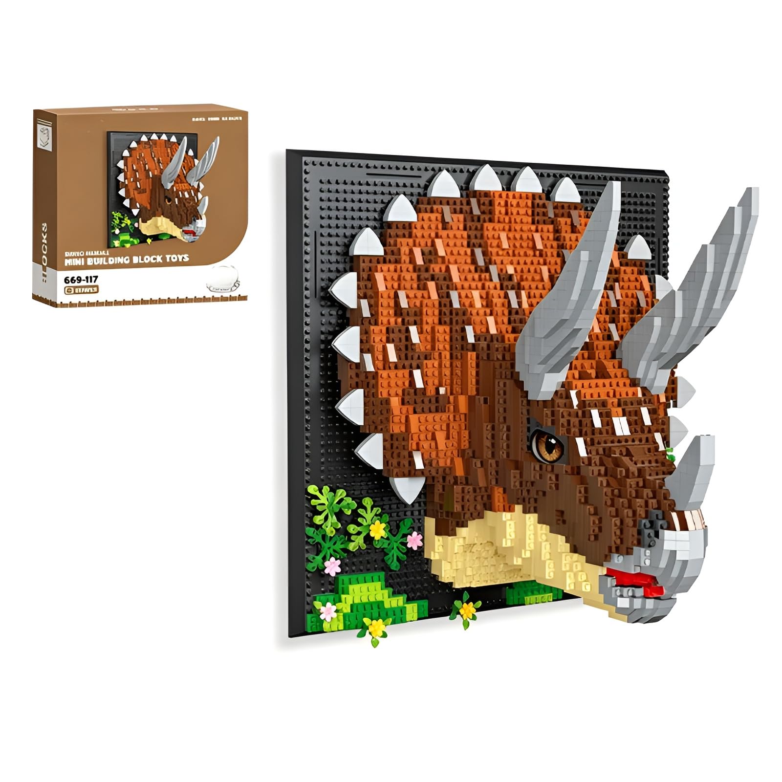 Triceratops 3D Wall Art Mini Building Blocks Set, 2170PCS Prehistoric Dinosaur Model for Adults & Teens, Ainmal Micro Bricks Kit, 2IN1 Wall & Desktop Decor, Great Hobby Gift for Dinosaur Lovers โ image 1