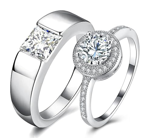 Via Mazzini White Gold Plated Crystal Proposal Couple Rings For Boys And Girls (Ring0356)