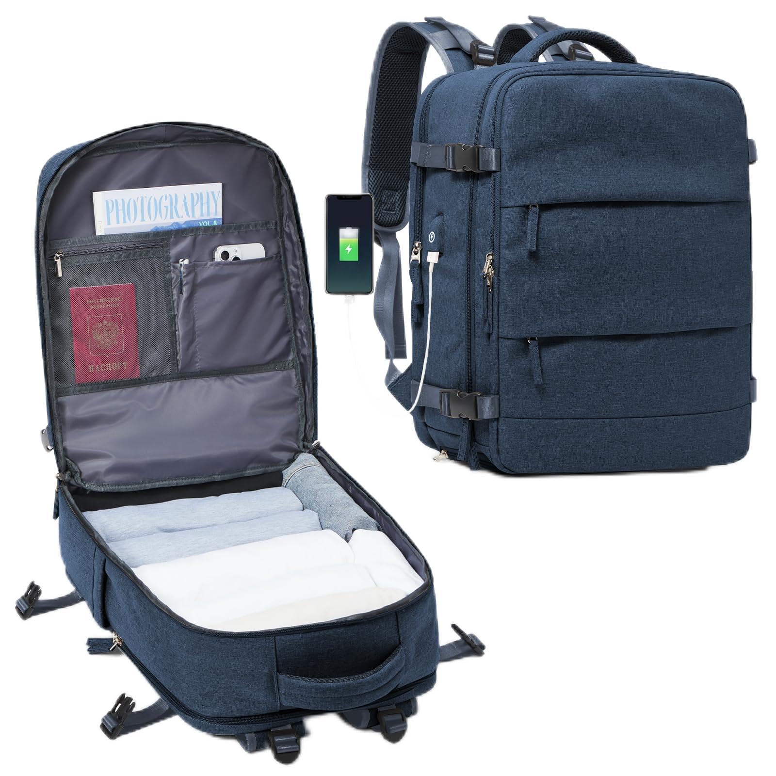 SZLX Zaino Ryanair 40x20x25 Donna Zaino da Viaggio Bagaglio a Mano 20L Uomo Borse da cabina 45x36x20 Easyjet Travel Backpack Adatto a laptop da 14 Pollici con scomparto per scarpe per Lavoro e Scuola