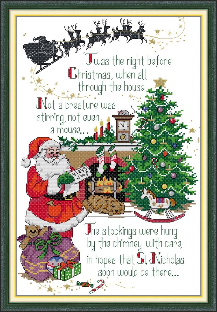 Awesocrafts Cross Stitch Stamped Kits Merry Christmas Easy Patterns Cross Stitching Embroidery Needlework Kit Supplies 14CT 2 Strands