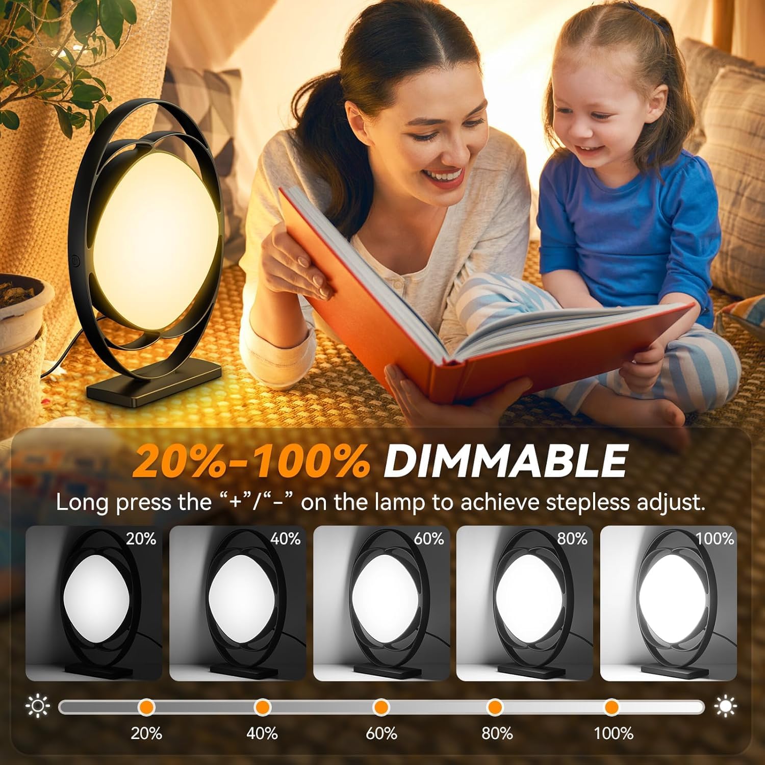 Lámpara de Luz Diurna, Lámpara de Fototerapia Sin Rayos UV de 10000 lux, 3 Temperaturas de Volor, 4 Temporizadores, 5 Iintensidades de Luz Ajustables, Lámpara Solar con Función de Memoria (Negra)