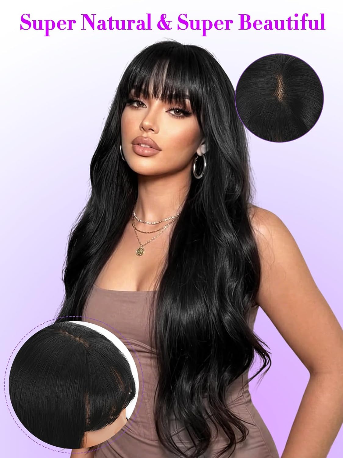 Body Wave Human Hair Wig With Bangs 2x4 Lace Front Wig With Bangs 180% Density Glueless Wear and Go Brazilian Virgin Hair Wig for Black Women Natural Color 14 Inch