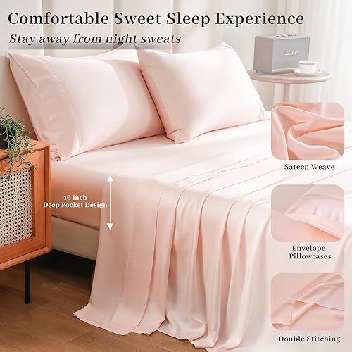 Miniatura 5 de Bedlifes Full Size Sheet Set Cooling Sheets Rayon Derived from Bamboo-400TC Breathable Luxury Bed Sheets,Sateen Silky Bedding Sheets-16 Deep Pocket