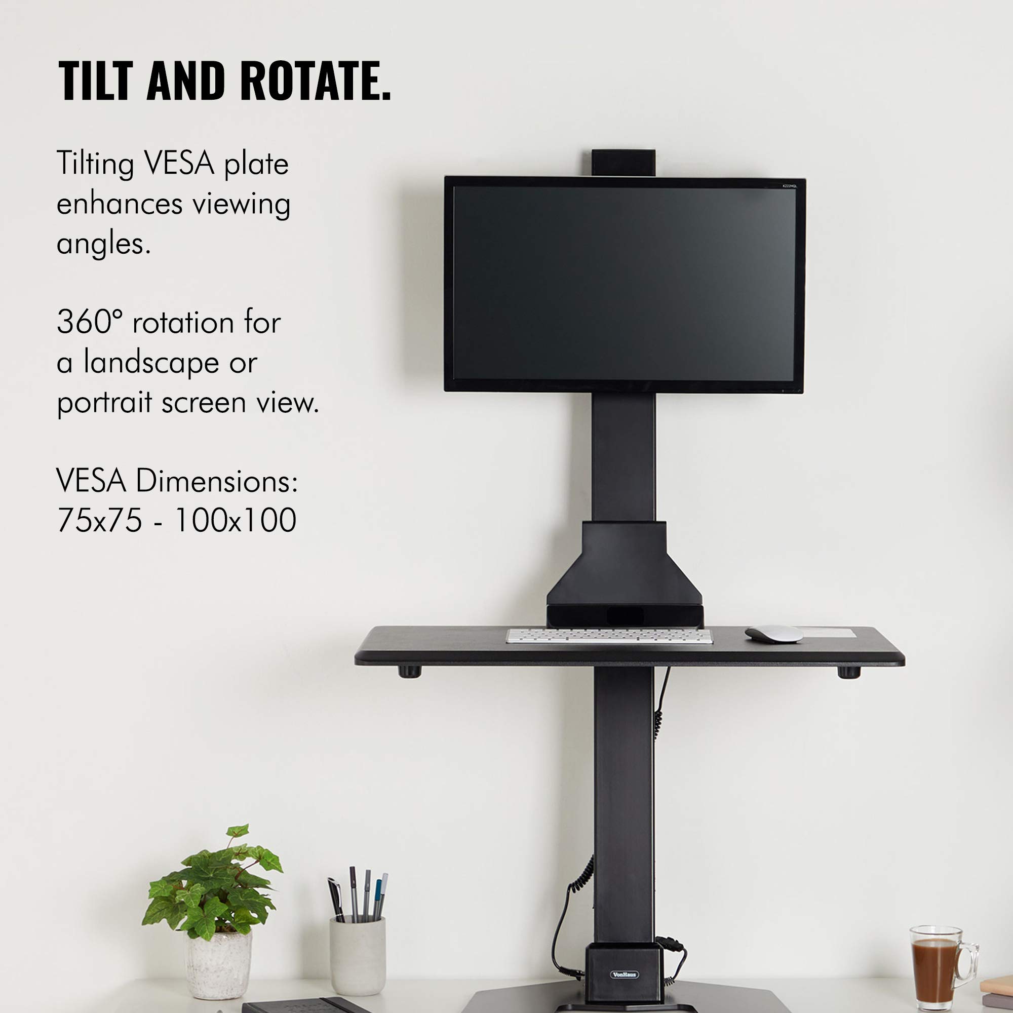 VonHaus Electric Sit Stand Desk Workstation Motorised Monitor Mount