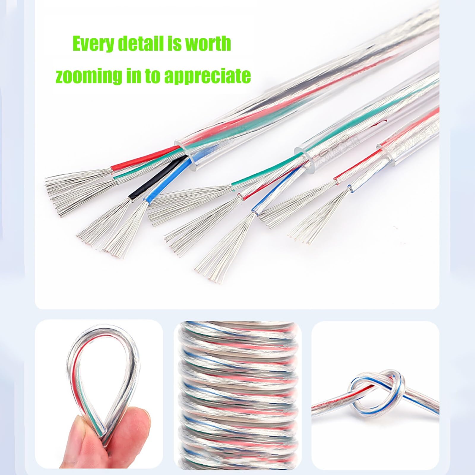 Câble D'alimentation Transparent 2/3/4 Conducteurs En PVC, Fil Électronique 18/20/22 AWG, Fil De Cuivre Étamé Multiconducteur, Adapté Aux Équipements Et Aux Éclairages(200ft,3c-18AWG)