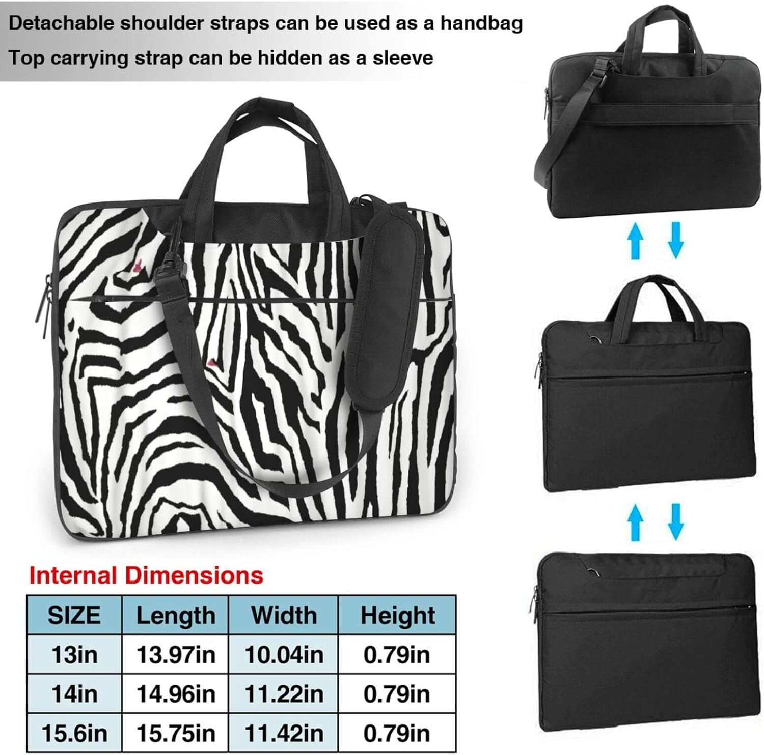 Zebra Print Print Laptop Shoulder Bag Messenger Bag Notebook with Accessories Pocket 13/14/15.6 inch