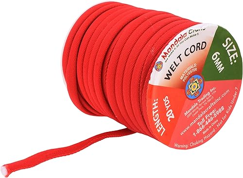 Miniatura 2 de Mandala Crafts Cordón de soldadura de algodón de poliéster rojo para tapicería, cordón de ribete, costura, 20 yardas de  de pulgada, cordón de