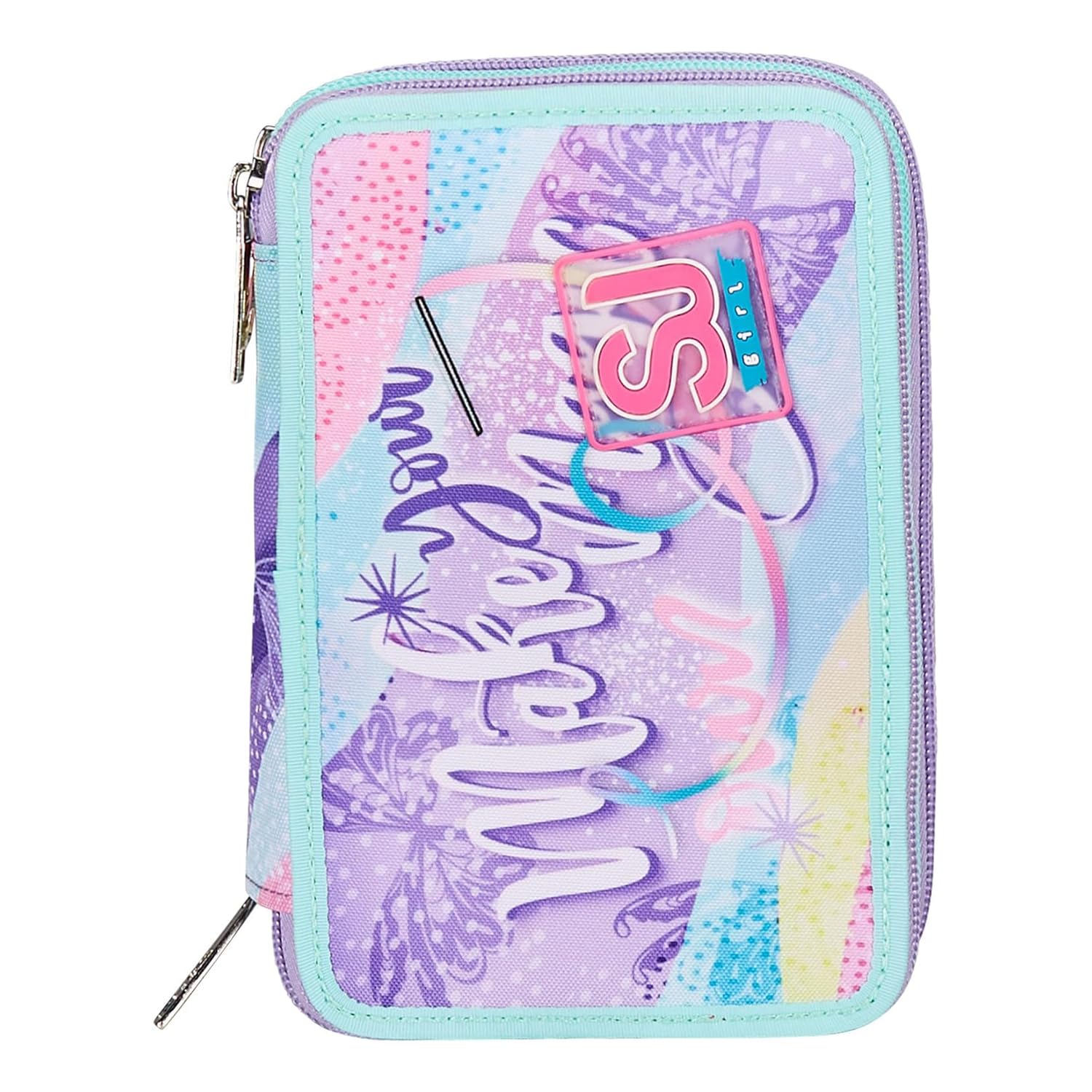 SJ Gang Astuccio Scuola 3 Zip, Rosa, RhythmicSoul, Portapenne Triplo Scomparto Completo Di Penne, Matite, Colori, Accessori Zaino, Elementari, Medie, Bambina