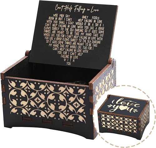 Donouzair Cant Help Falling in Love - Caja de música de madera vintage regalos para novia novio marido esposa caja de música con texto en inglés I